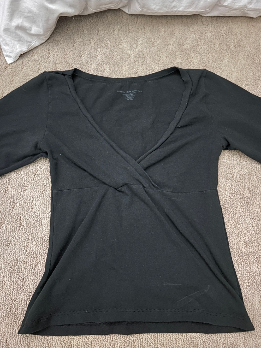 Brandy Melville Black Wrap-Front Long Sleeve Top